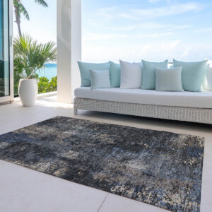 10' X 14' Charcoal Gray And Silver Abstract Washable Indoor Outdoor Area Rug