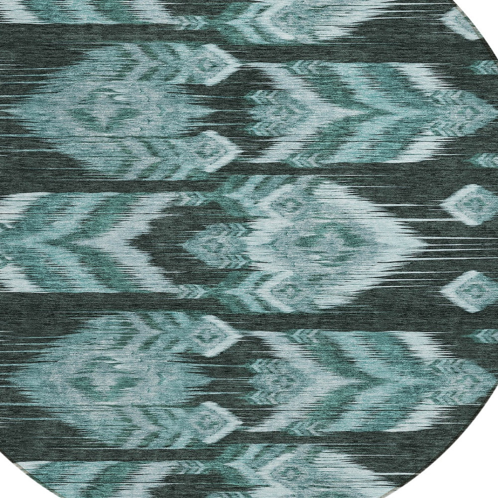 8' Teal Blue Aqua And Charcoal Round Southwestern Washable Indoor Outdoor Area Rug