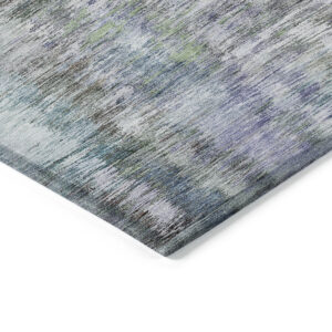 9' X 12' Green Gray And Purple Abstract Washable Indoor Outdoor Area Rug