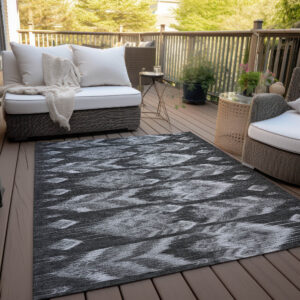 8' X 10' Black Charcoal And Silver Southwestern Washable Indoor Outdoor Area Rug
