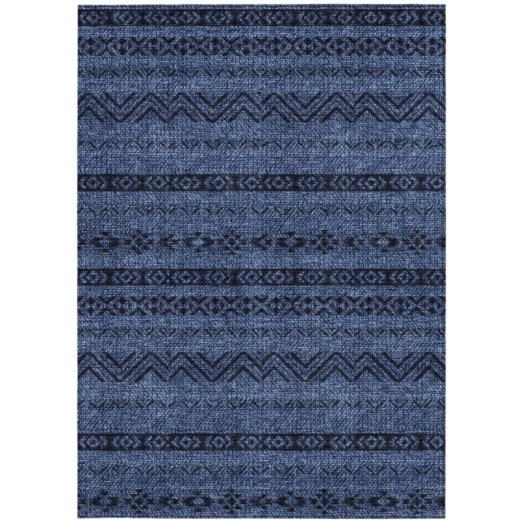 3' X 5' Navy Blue Southwestern Washable Indoor Outdoor Area Rug