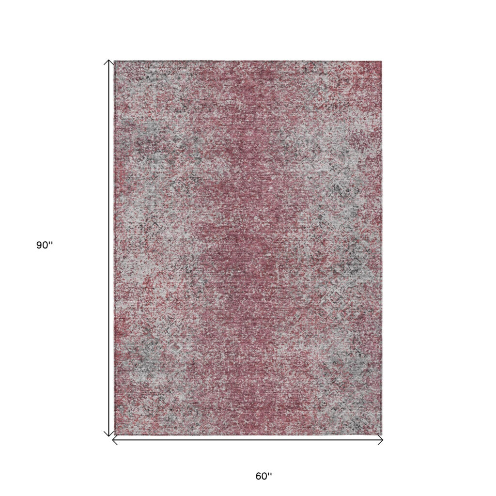 5' X 8' Merlot Silver And Gray Oriental Washable Indoor Outdoor Area Rug