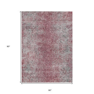 5' X 8' Merlot Silver And Gray Oriental Washable Indoor Outdoor Area Rug