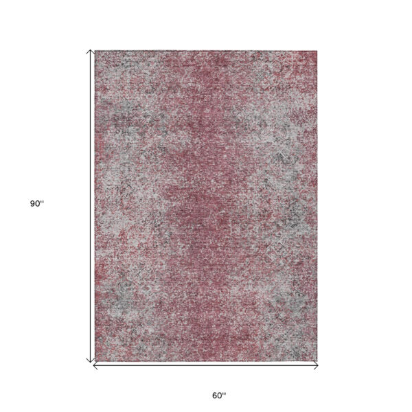5' X 8' Merlot Silver And Gray Oriental Washable Indoor Outdoor Area Rug