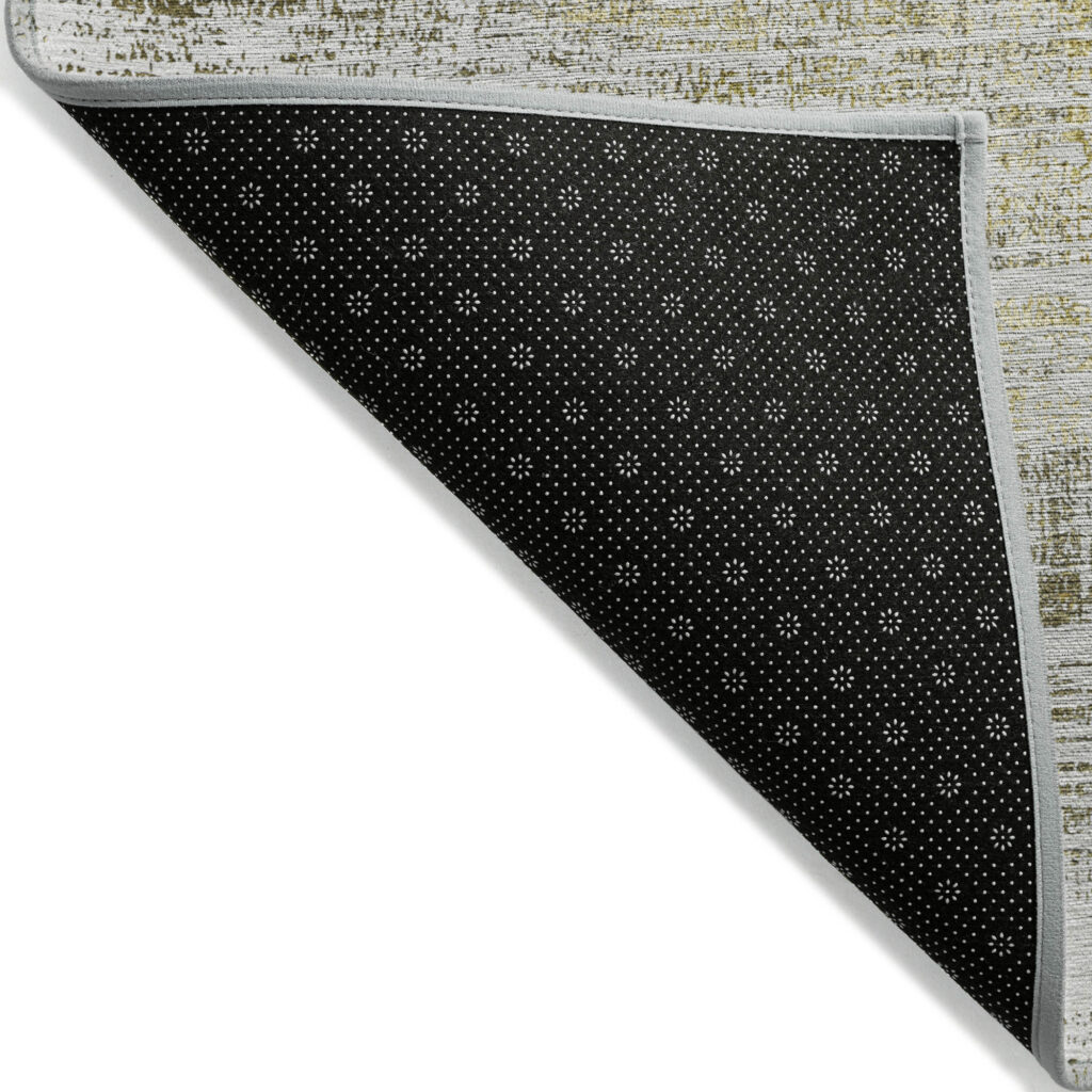 9' X 12' Pearl Ivory And Gold Abstract Washable Indoor Outdoor Area Rug