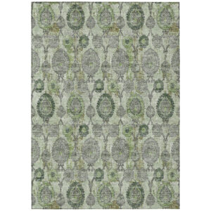 10' X 14' Artichoke Green And Fern Green Damask Washable Indoor Outdoor Area Rug