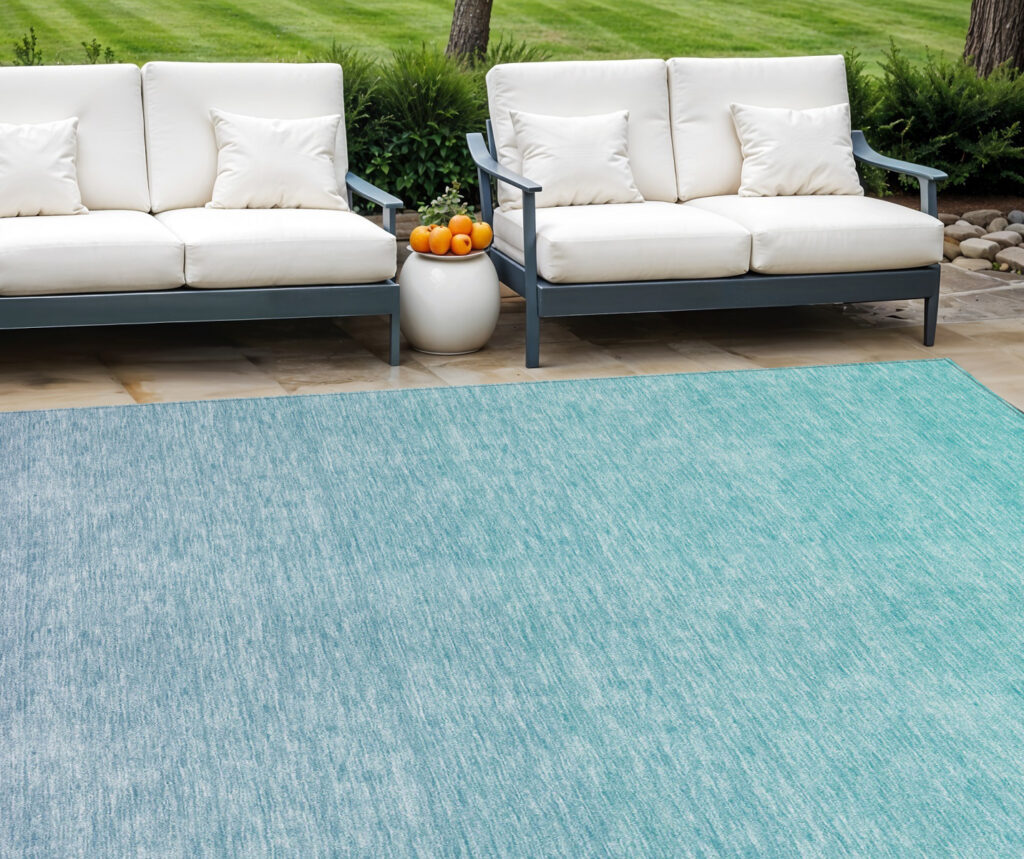 10' X 14' Sky Blue And Teal Blue Ombre Washable Indoor Outdoor Area Rug