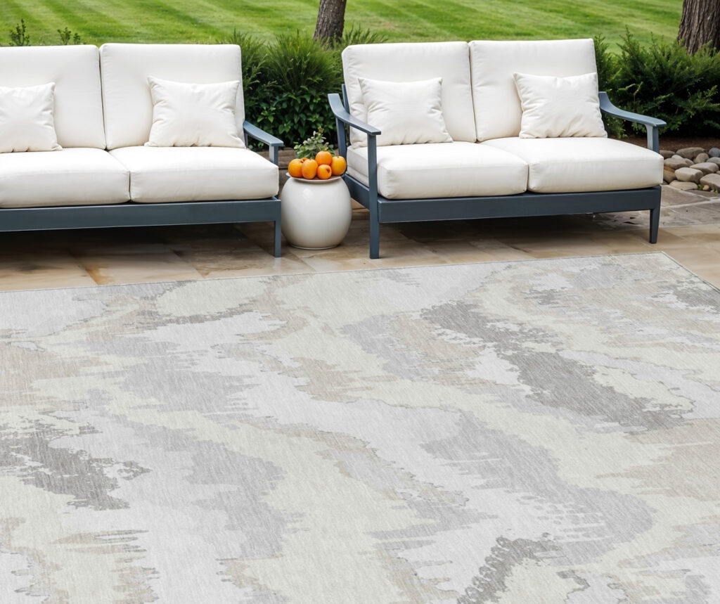 10' X 14' Ivory Beige And Cream Abstract Washable Indoor Outdoor Area Rug