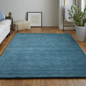 5' X 8' Blue And Green Wool Hand Woven Stain Resistant Area Rug