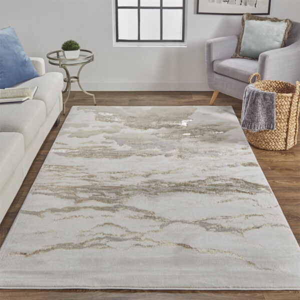 12' X 15' Ivory Tan And Gray Abstract Area Rug