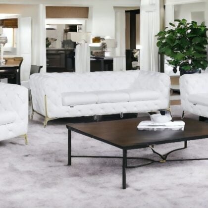 Three Piece Indoor White Italian Leather Six Person Seating Set