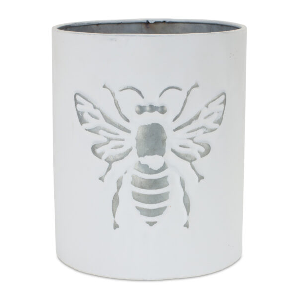 Set of Three 7" White Metal Round Pot Planter