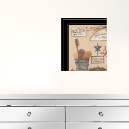 Set Of Three Wash Room Black Framed Print Wall Art with Mirror