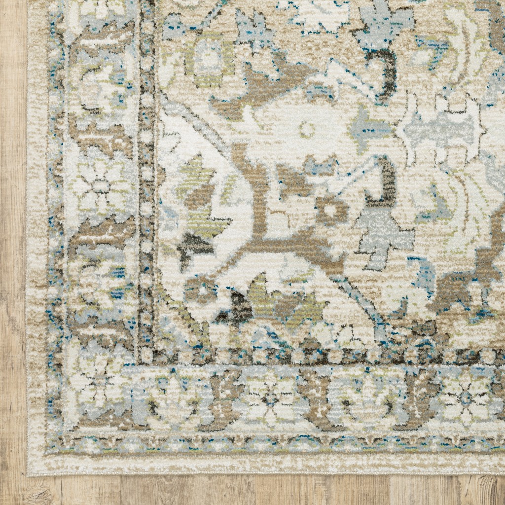 9'X12' Beige And Ivory Medallion Area Rug