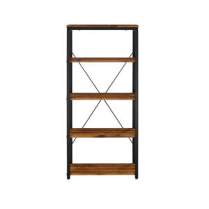 Brown And Black Metal Four Tier Etagere Bookcase
