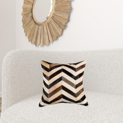 18" X 18" Brown and Black Chevron Cowhide Pillow