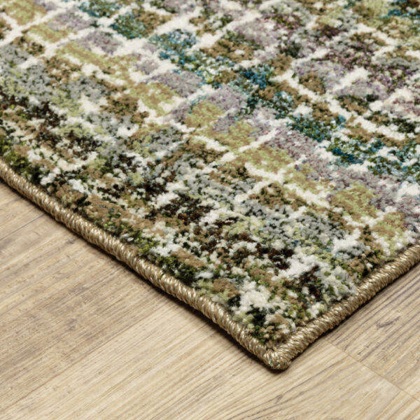 6' X 9' Green Green Grey And Purple Abstract Power Loom Stain Resistant Area Rug