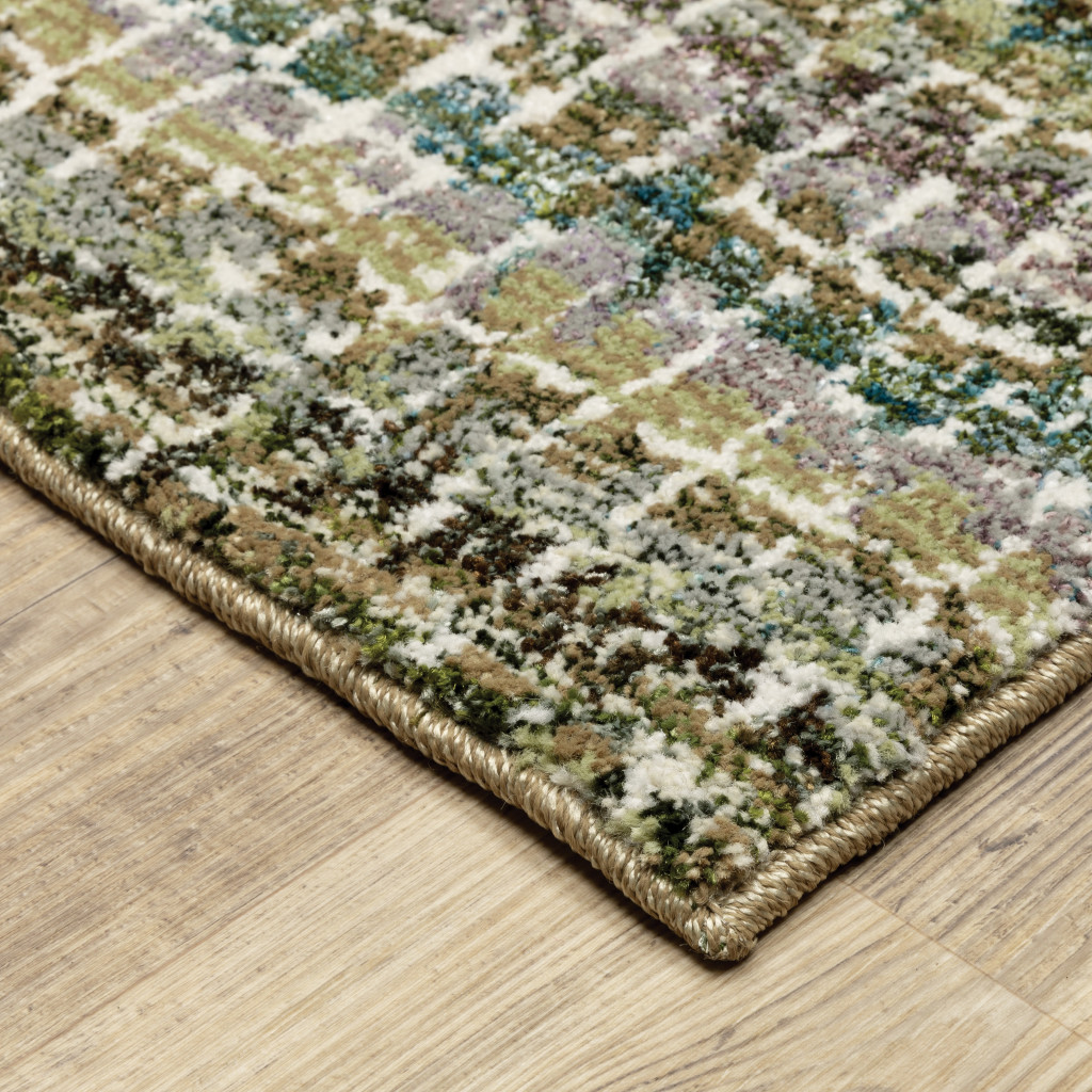 6' X 9' Green Green Grey And Purple Abstract Power Loom Stain Resistant Area Rug