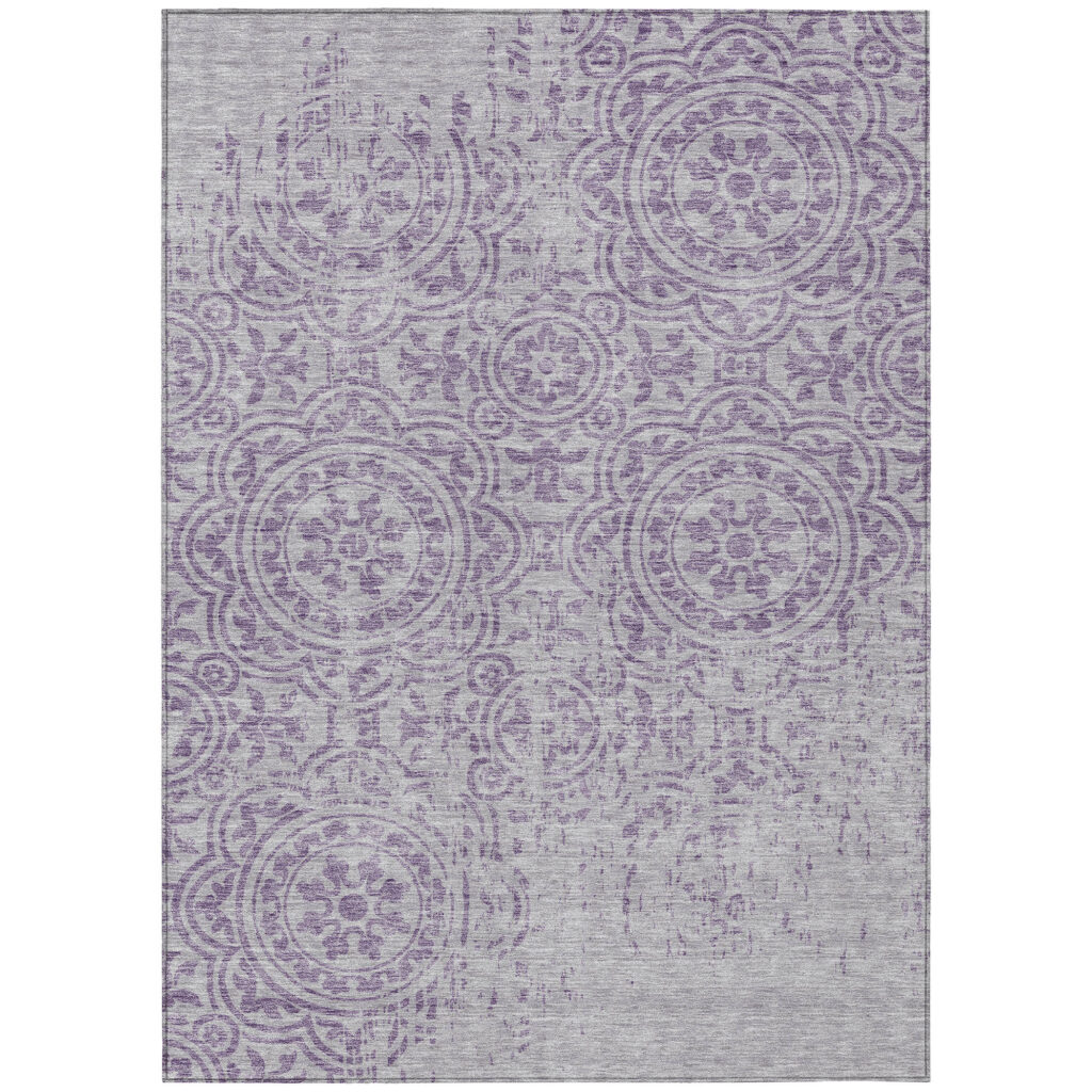8' X 10' Lavender And Lilac Medallion Washable Indoor Outdoor Area Rug