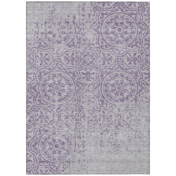 8' X 10' Lavender And Lilac Medallion Washable Indoor Outdoor Area Rug
