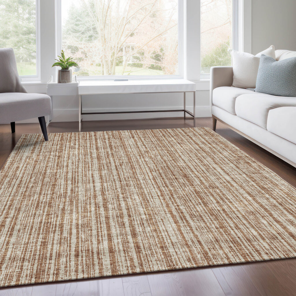 10' X 14' Orange And Beige Striped Washable Indoor Outdoor Area Rug