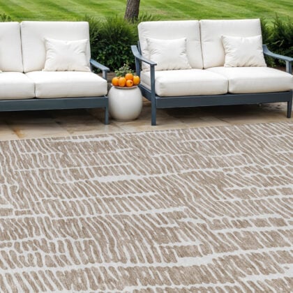 9' X 12' Brown And Ivory Abstract Washable Indoor Outdoor Area Rug