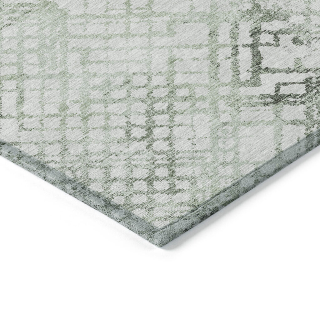 5' X 8' Artichoke Green And Ivory Geometric Washable Indoor Outdoor Area Rug