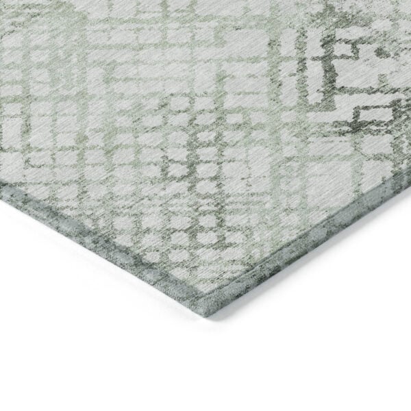 5' X 8' Artichoke Green And Ivory Geometric Washable Indoor Outdoor Area Rug