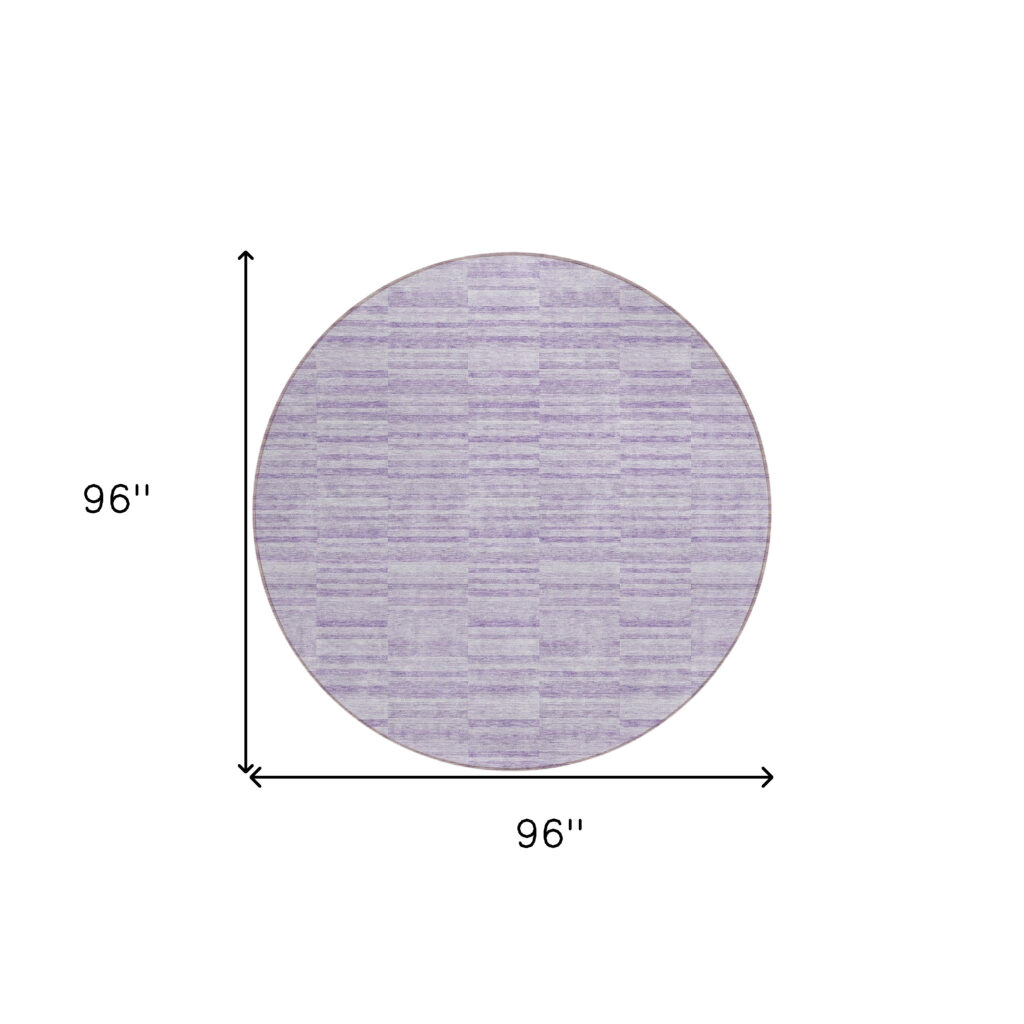 8' Plum And Purple Round Striped Washable Indoor Outdoor Area Rug
