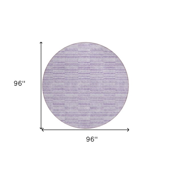 8' Plum And Purple Round Striped Washable Indoor Outdoor Area Rug