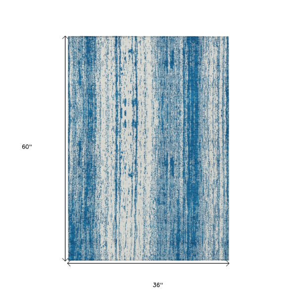 3' X 5' Navy Blue And Ivory Striped Washable Indoor Outdoor Area Rug