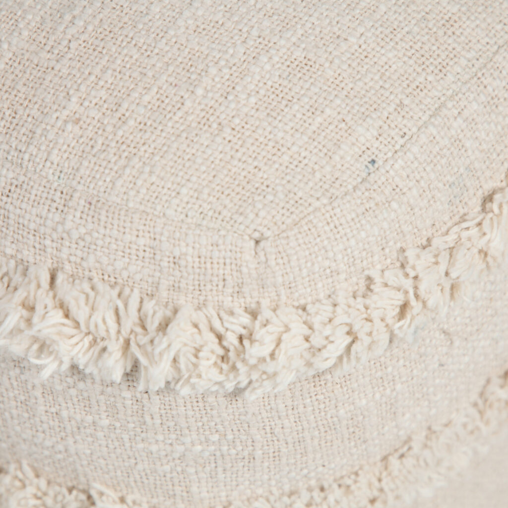 18" Cream Cotton Tufted Stripe Cube Pouf Ottoman