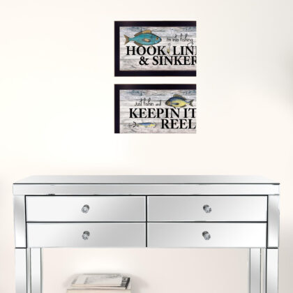 Set Of Two Fishing Combo 1 Black Framed Print Wall Art
