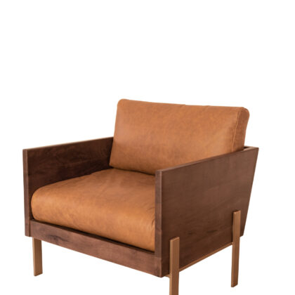 31" Carmel Brown Top Grain Leather And Gold Arm Chair
