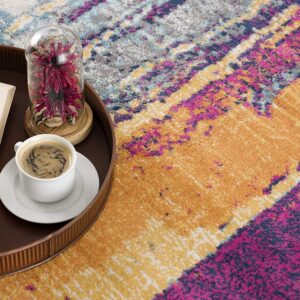 8' Magenta Abstract Dhurrie Runner Rug