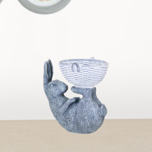 7" Gray and White Polyresin Rabbit Figurine