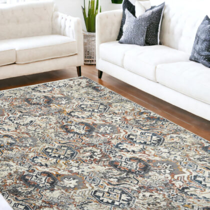 8' x 10' Rust Oriental Distressed Area Rug With Fringe