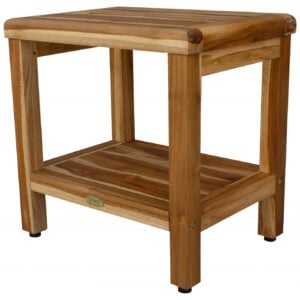 18" Contemporary Teak Shower Stool Or Bench With Shelf In Natural Finish