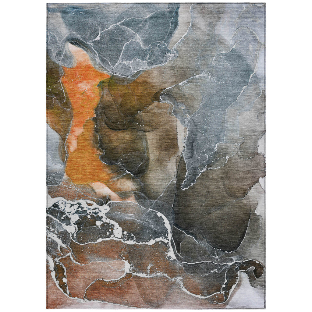 8' X 10' Orange Abstract Washable Non Skid Indoor Outdoor Area Rug