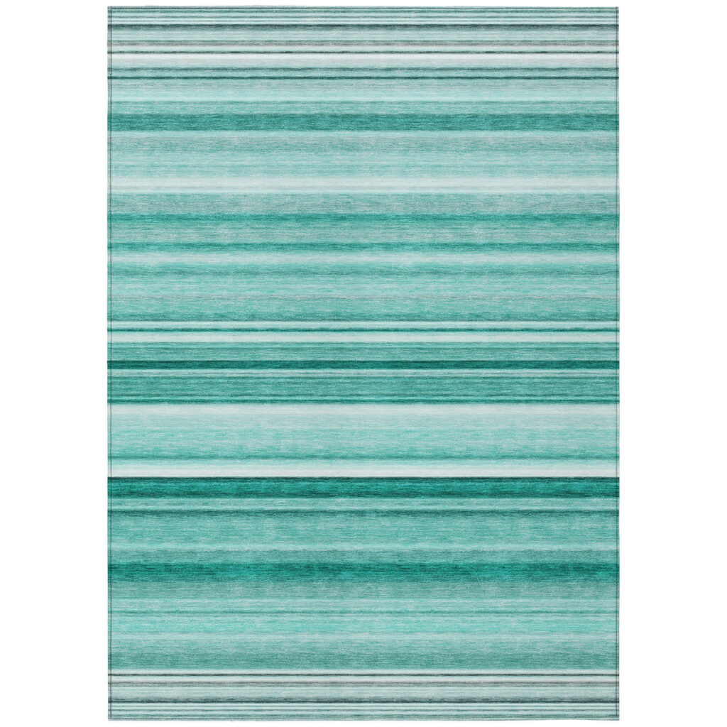 5' X 8' Aqua Striped Washable Indoor Outdoor Area Rug