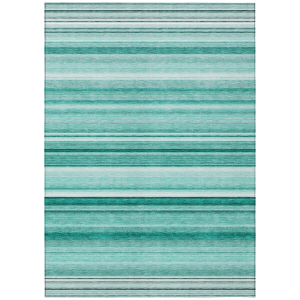 5' X 8' Aqua Striped Washable Indoor Outdoor Area Rug