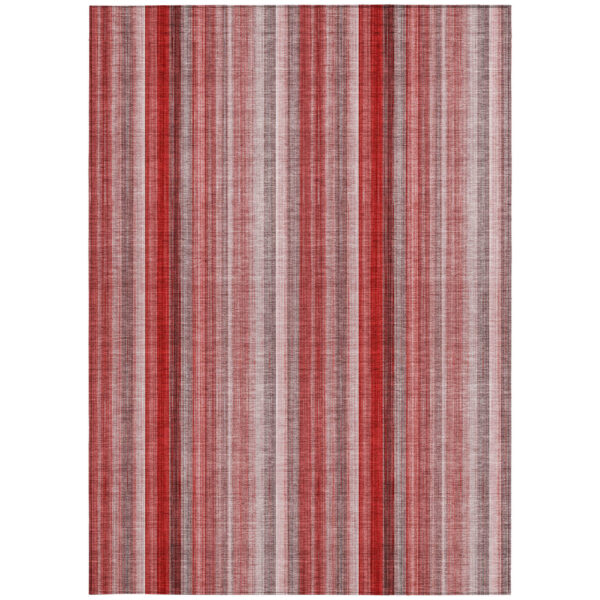 8' X 10' Gray Pink and Red Striped Washable Non Skid Indoor Outdoor Area Rug