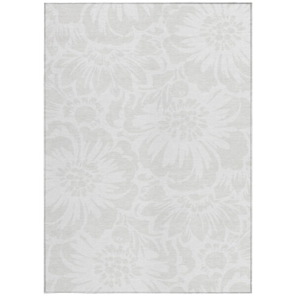 9' X 12' Ivory Floral Washable Non Skid Indoor Outdoor Area Rug