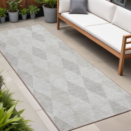 8' Runner Gray Geometric Washable Non Skid Indoor Outdoor Runner Rug