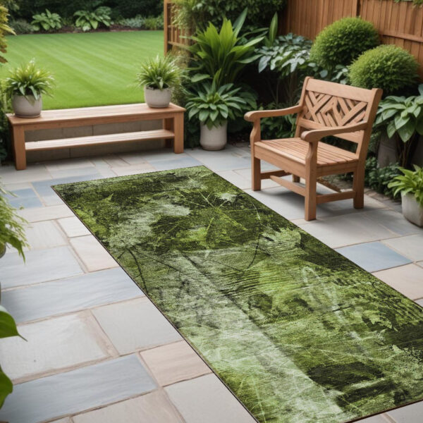 8' Runner Green Floral Washable Non Skid Indoor Outdoor Runner Rug