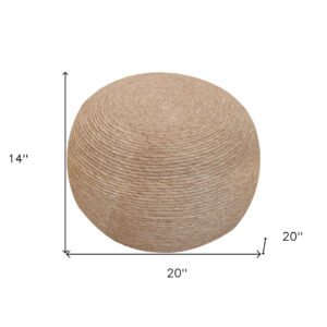 20" Beige Wool Round Ribbed Pouf Ottoman
