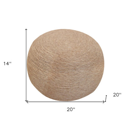20" Beige Wool Round Ribbed Pouf Ottoman