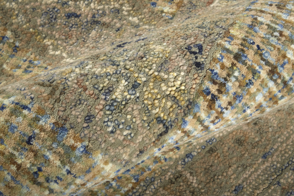 2' X 3' Tan Blue And Gray Wool Floral Tufted Handmade Stain Resistant Area Rug