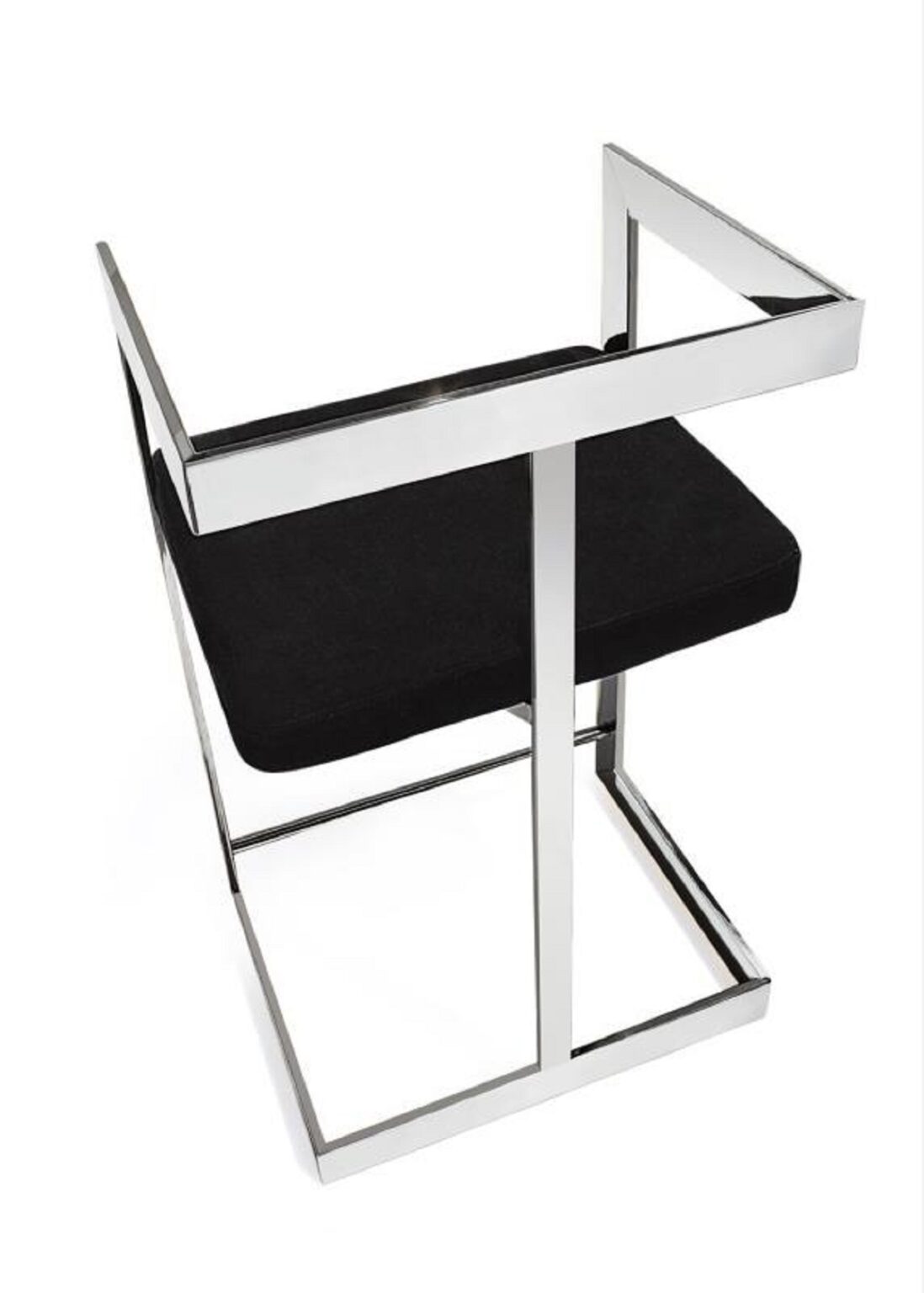 30" Black and Silver Velvet and Stainless Steel Low Back Bar Height Bar Chair