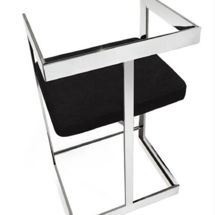 30" Black and Silver Velvet and Stainless Steel Low Back Bar Height Bar Chair